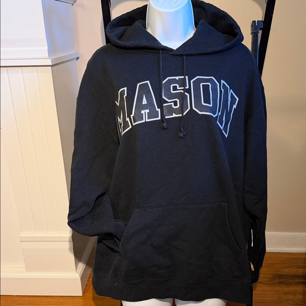 George Mason University Black Hoodie with White Collegiate Lettering